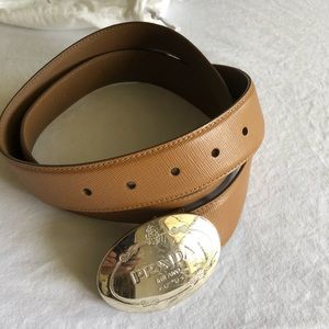 Prada Round Logo Saffiano Belt